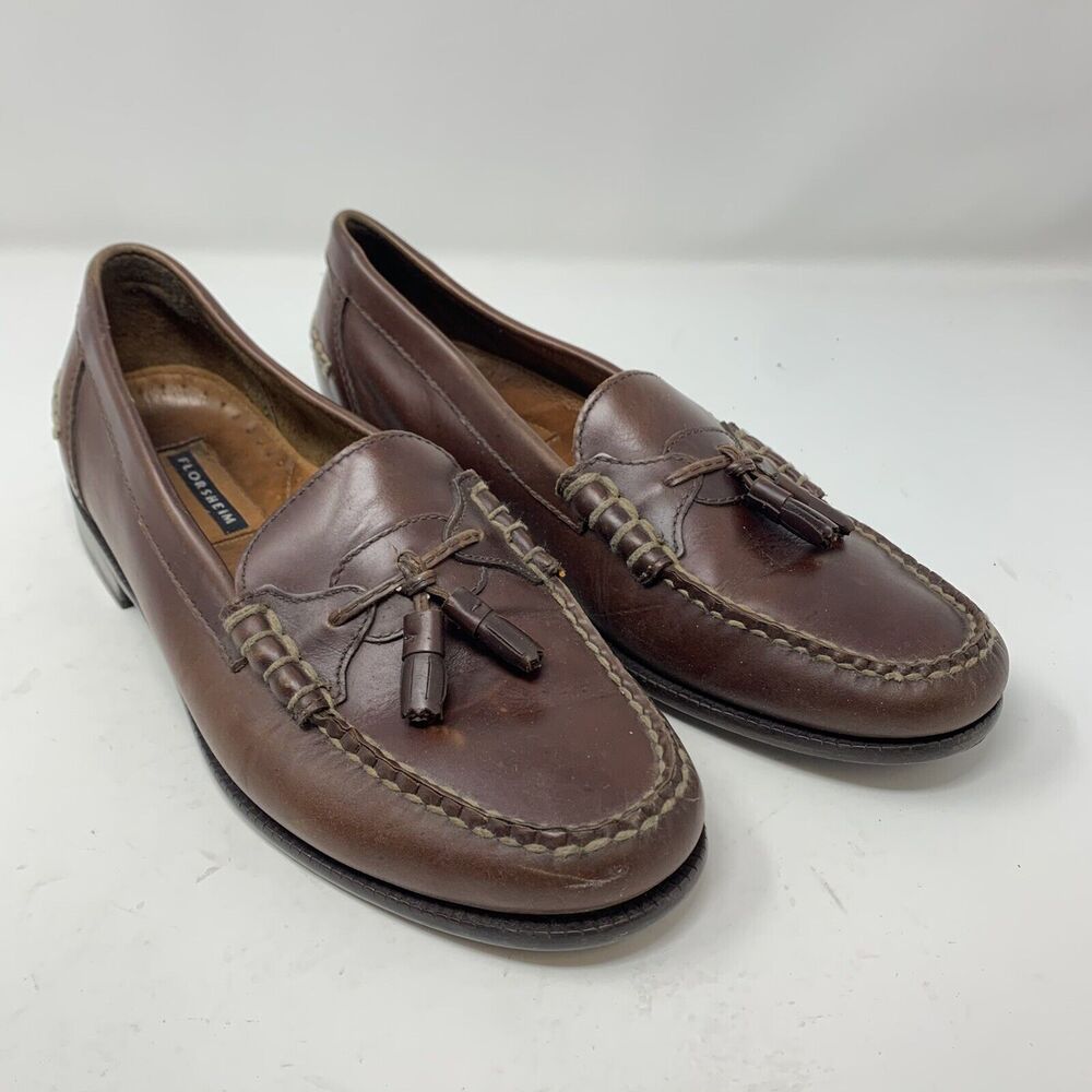 Florsheim Mens Dress Shoes Slip On Loafers Tassel Brown Leather Size 9.5 D